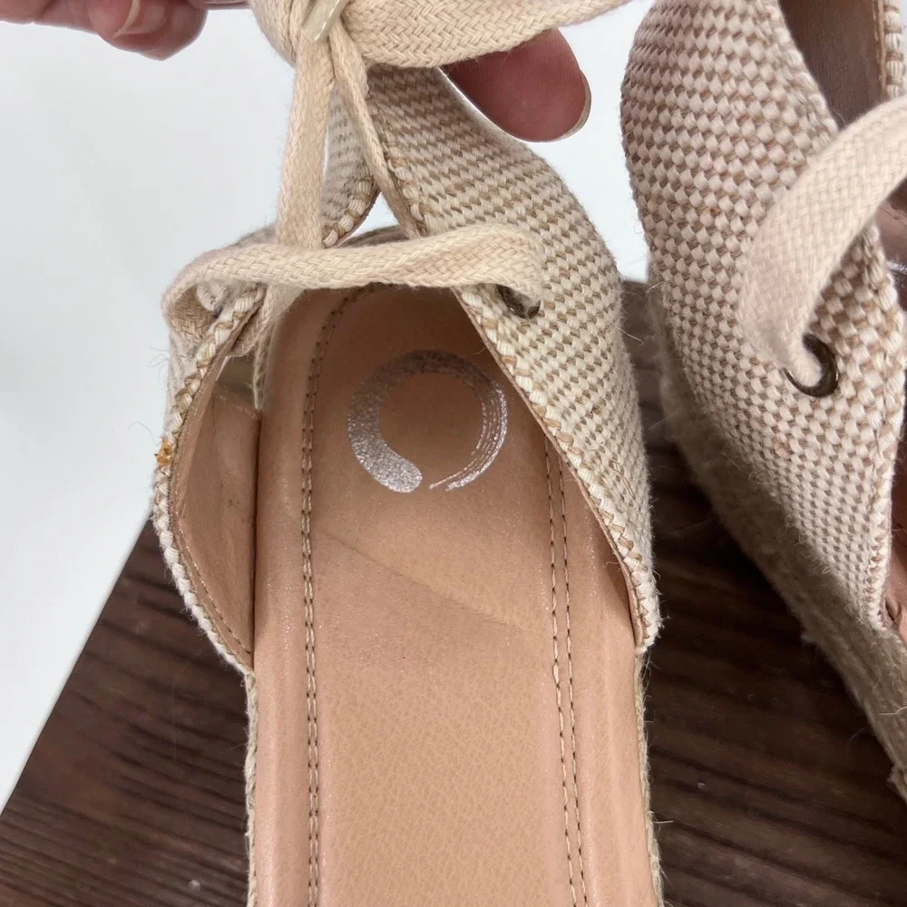 Journee Collection Mustard Yellow Canvas Espadrille Wedge Ankle Tie Sandals 9
